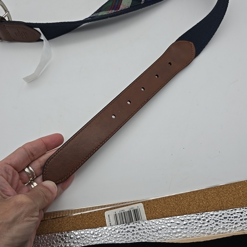 CEG Men Blue Green Striped Belt Size 38 Leather & Canvas NEW - Picture 6 of 11